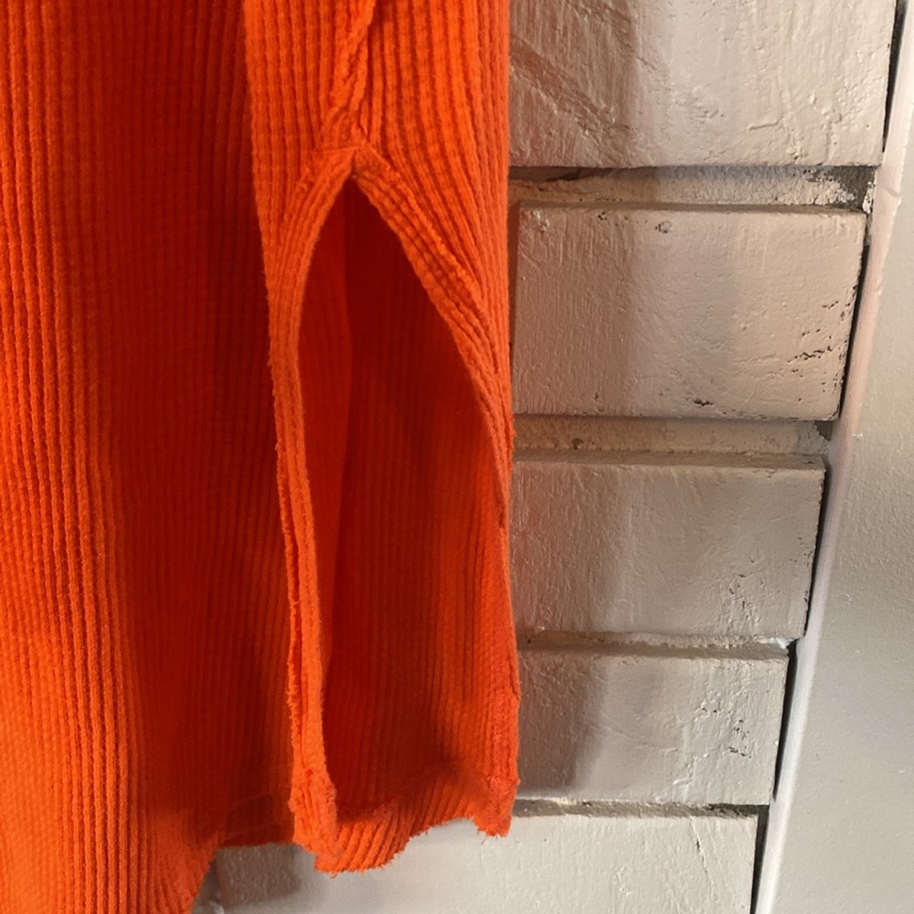 Free People bright orange waffleknit long sleeve shirt - Picture 4 of 6